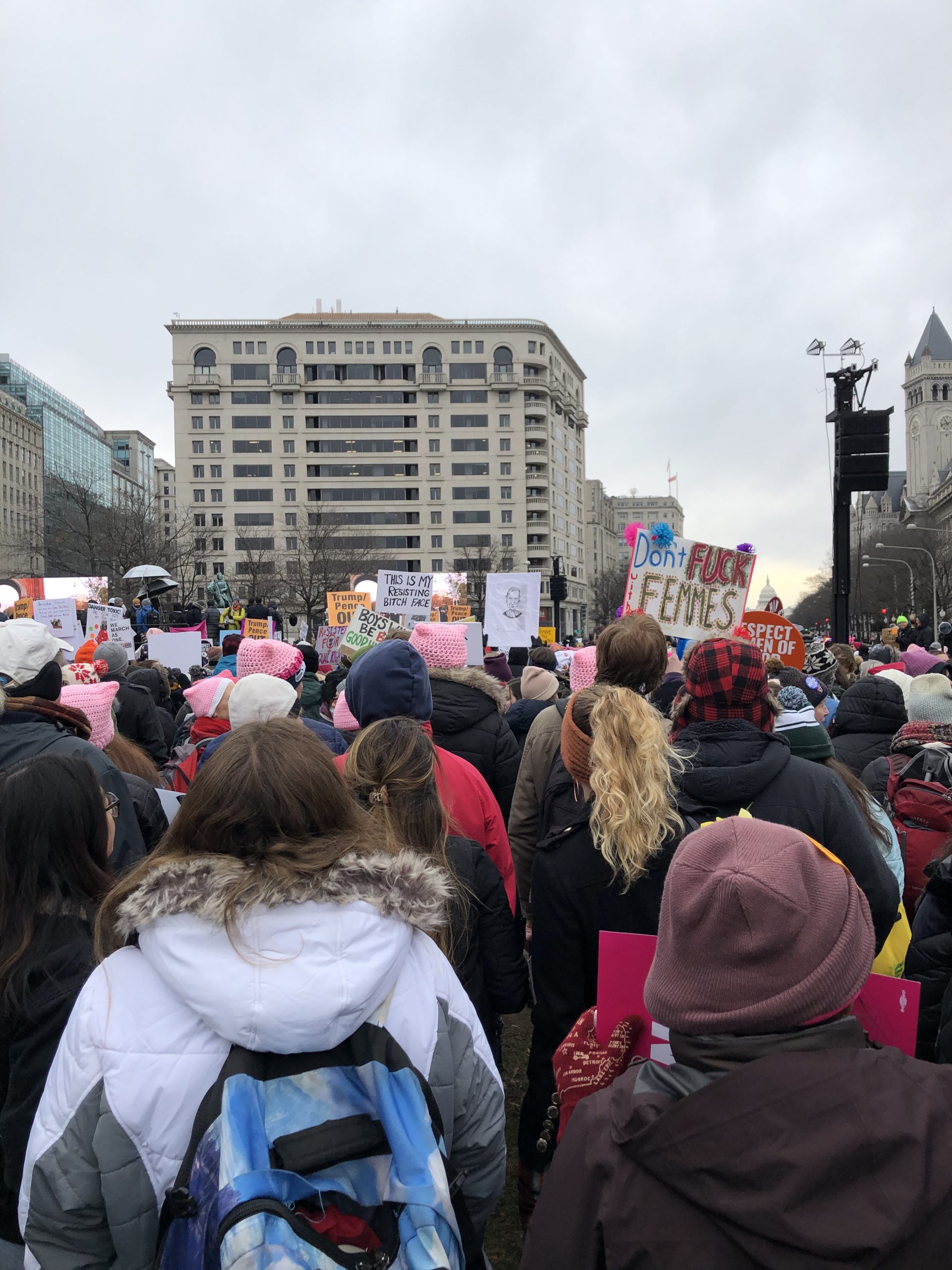 protesters at indépendance plaza in Washington dc woman's march 2020